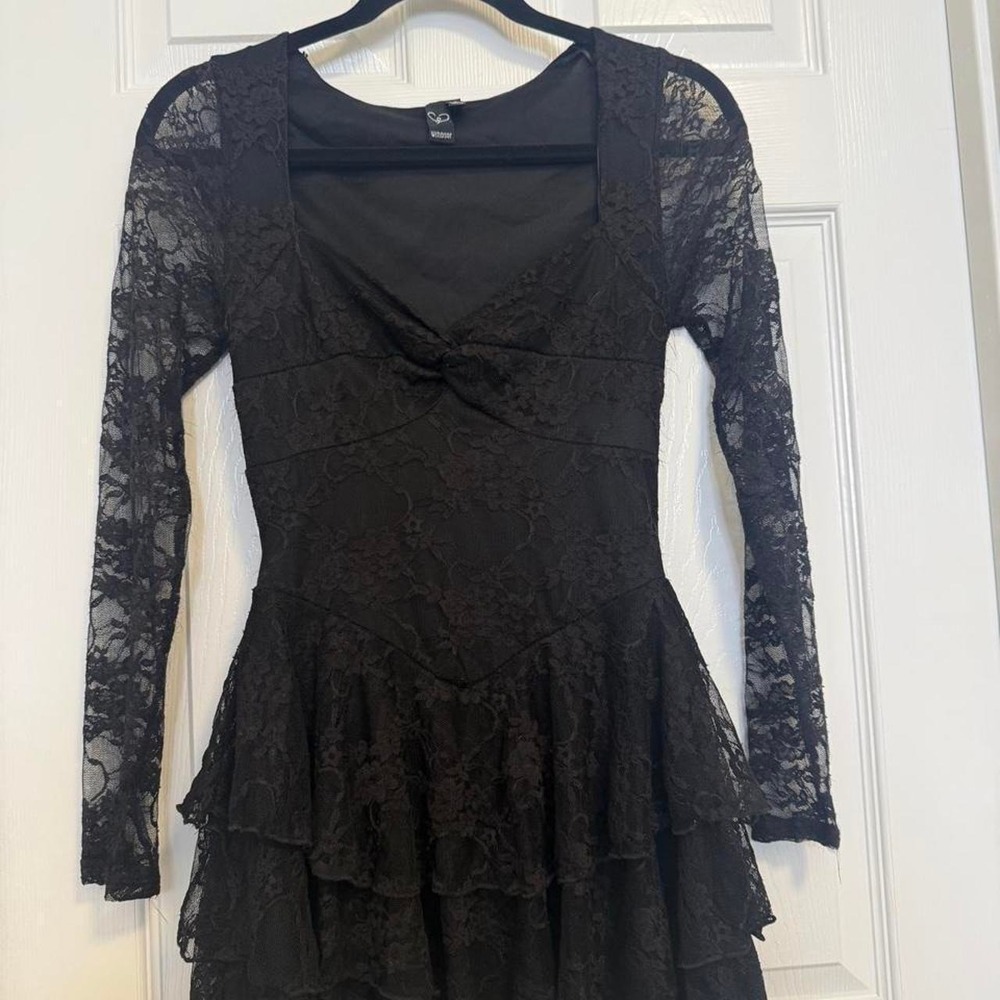 Whimsygoth Black Lace Dress Long Sleeves Ruffled Small Witchy Gothic Feminine